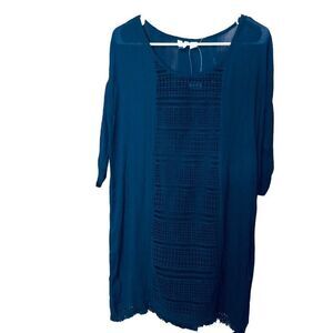 Roxy Womens Cotton Dolman Sleeve Shift Dress M Navy Blue Preppy Crochet